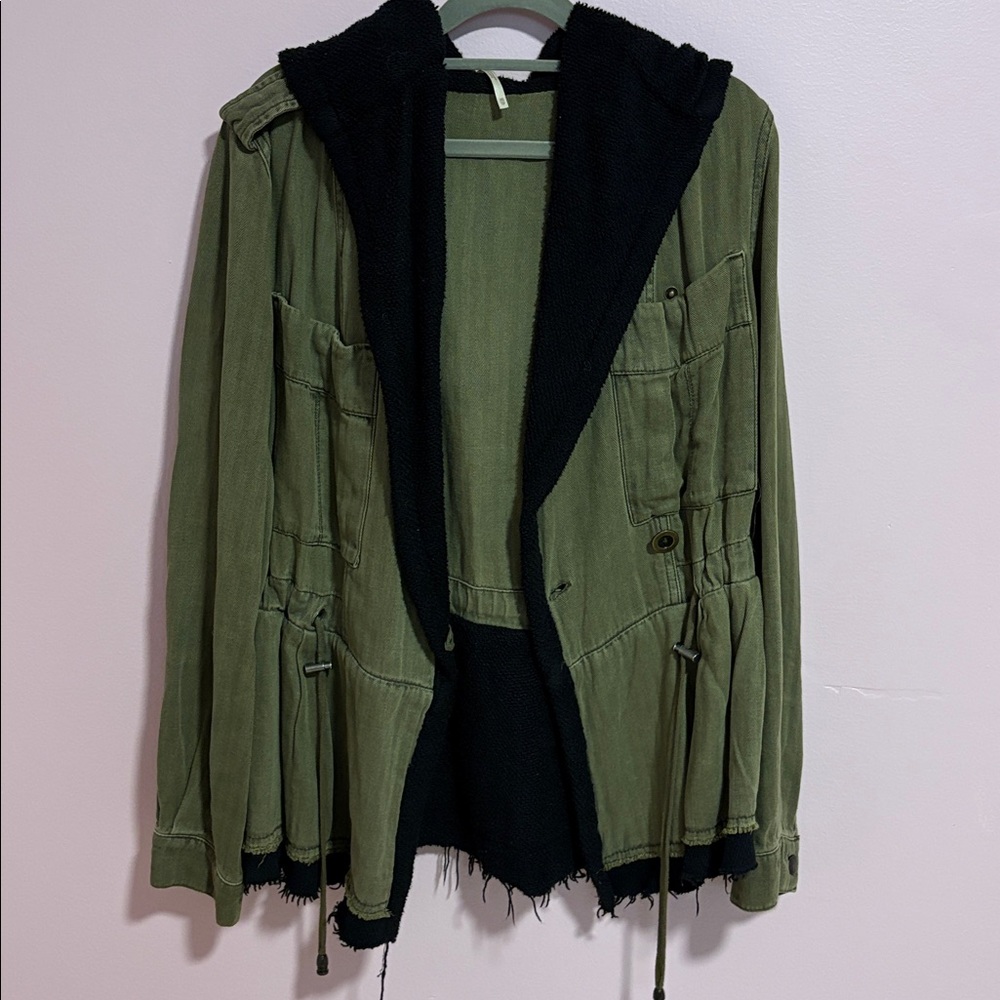 Free people Olive Green Hooded Jacket with Black Lining